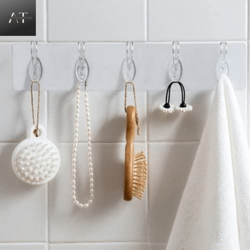 Door Wall Hangers Hooks for Kitchen Bathroom 6 Hooks Transparent Self Adhesive - Image 5