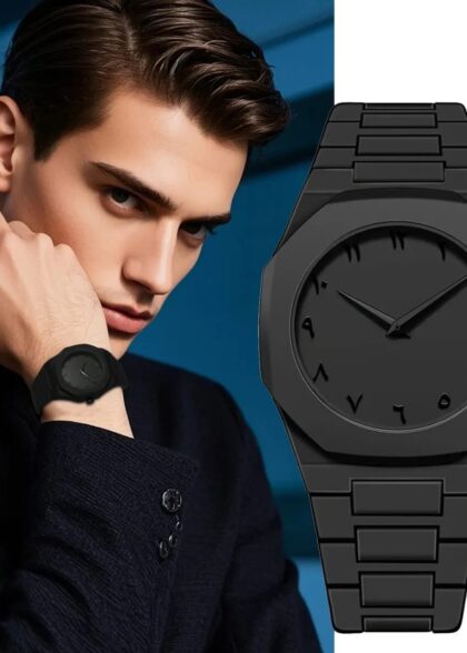 Black Arabic Aura Watch – Lightweight Fiber Case with Steel Butterfly Lock