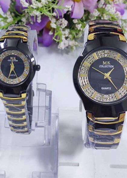 Couple Pair Watch – Black with Gold & Silver Accents