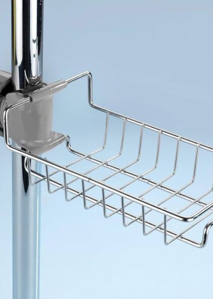Shower Caddy Pole Rack, Adjustable Stainless Steel Shower Riser Rail Storage Basket, No Drill Bathroom Shelf for Shampoo Soap and Sponge